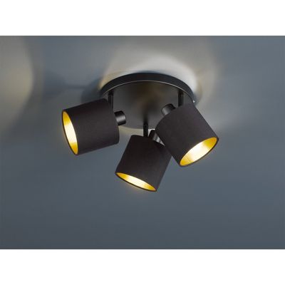 Reality Leuchten Tommy downlight, black/gold, Ø 25 cm, 3-bulb, fabric - Thumbnail 2