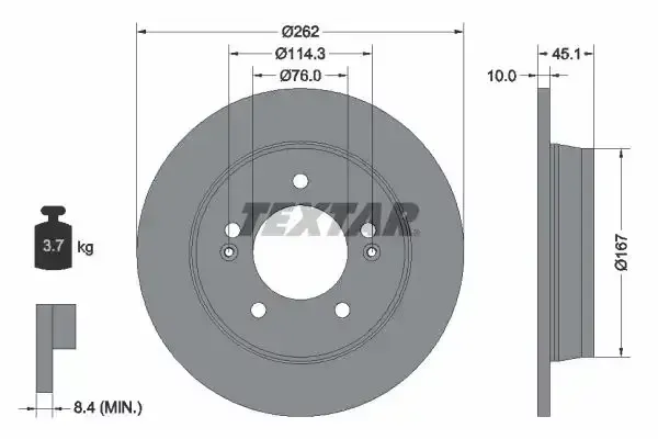 Textar Rear Disc Hyundai I30 (11-) Kia Ceed (12-) 262Mm (S) | 92240003 | Euro Car Parts - Image 1