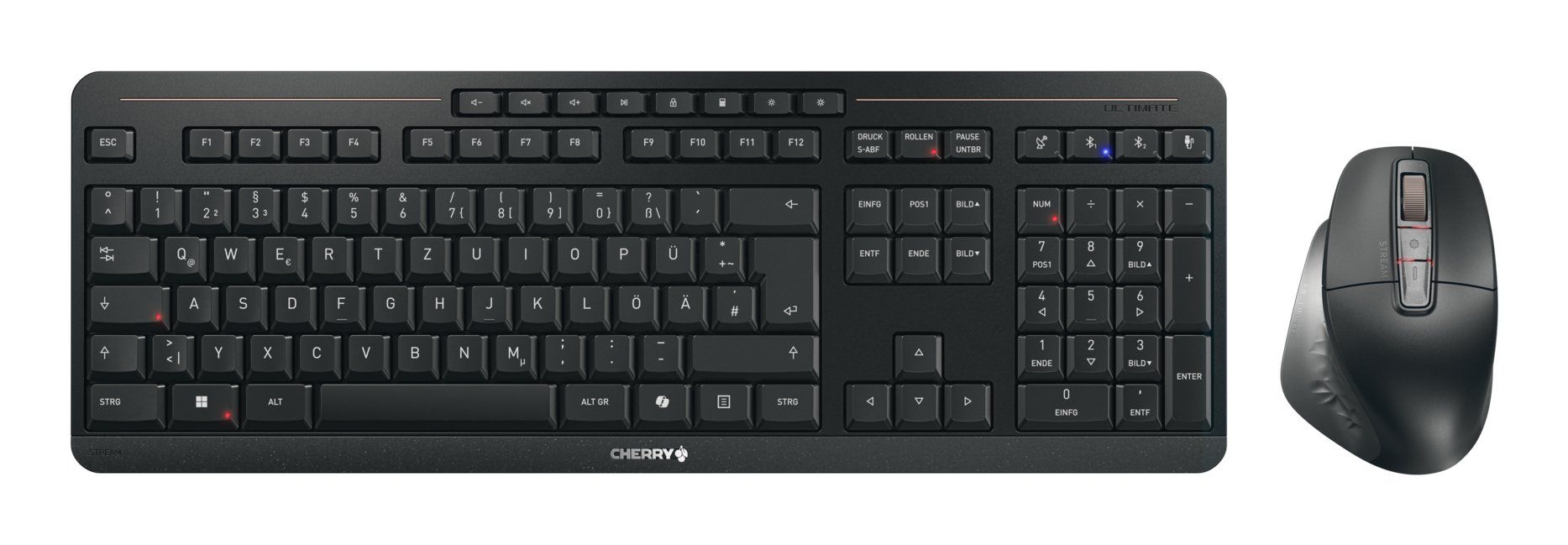 CHERRY Stream desktop ultimate keyboard Mouse included Home/Office USB + RF Wireless + Bluetooth QWERTZ German Black - Image 1