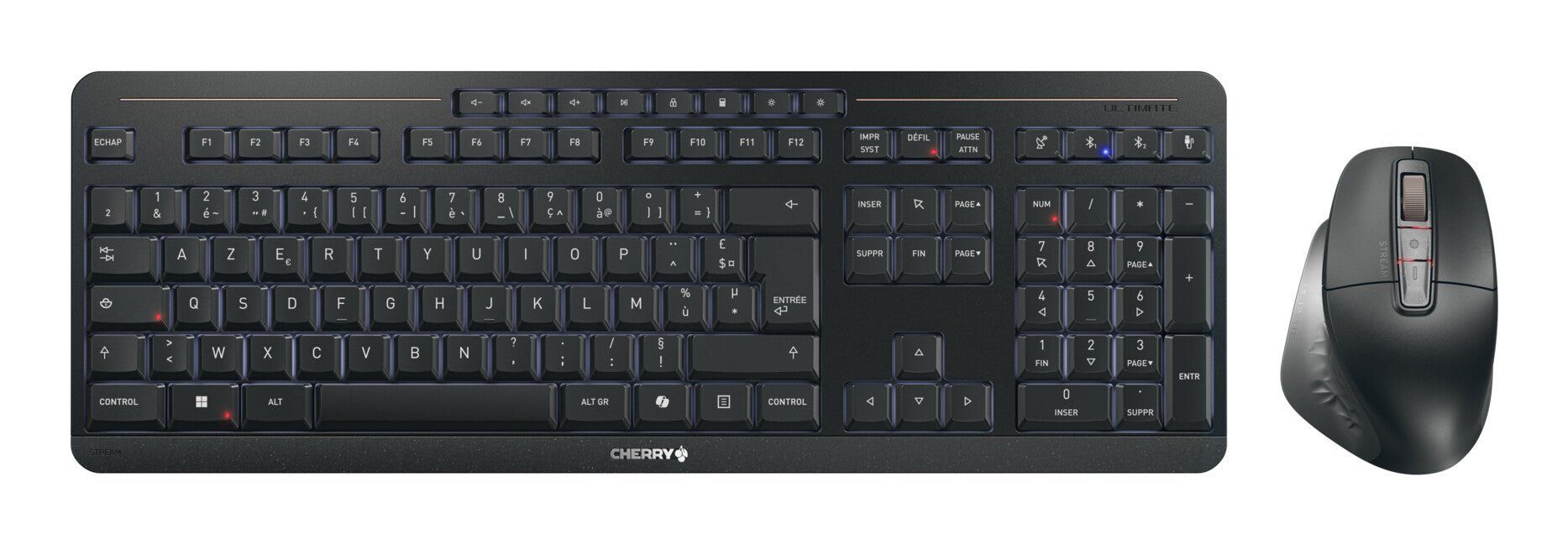 CHERRY Stream desktop ultimate keyboard Mouse included Home/Office USB + RF Wireless + Bluetooth AZERTY French Black - Image 1