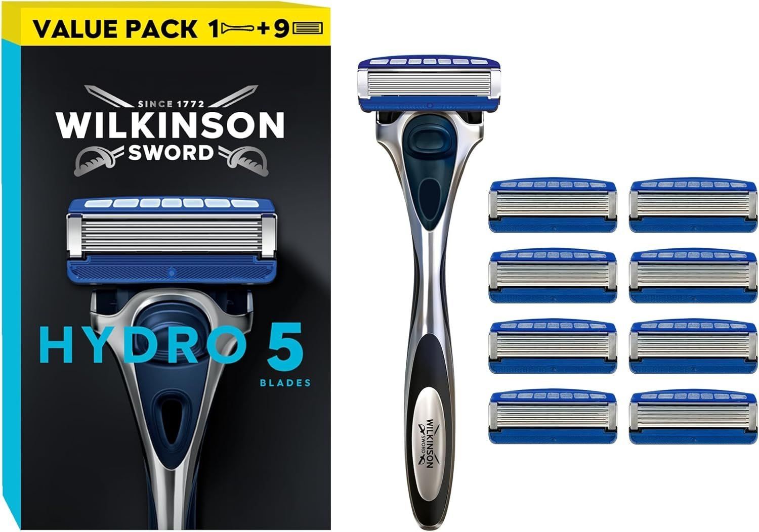 Wilkinson Sword Men's Hydro 5 Value Pack (Handle + 9 Blades) in Black - Image 1
