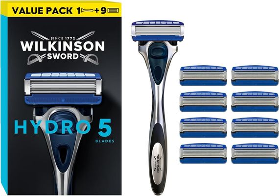 Wilkinson Sword Men's Hydro 5 Value Pack (Handle + 9 Blades) in Black