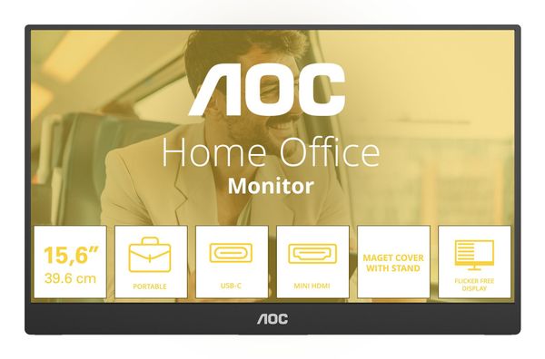 AOC 16T20E2 portable TV/monitor Portable monitor Black 39.6 cm (15.6") LED 1920 x 1080 pixels - Thumbnail 2