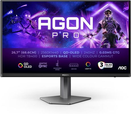 AOC AGON PRO AG276QZD2 computer monitor 67.3 cm (26.5") 2560 x 1440 pixels Quad HD QD-OLED Black Grey - Thumbnail 2