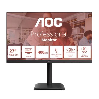 AOC E4 U27E4CV computer monitor 68.6 cm (27") 3840 x 2160 pixels 4K Ultra HD LED Black