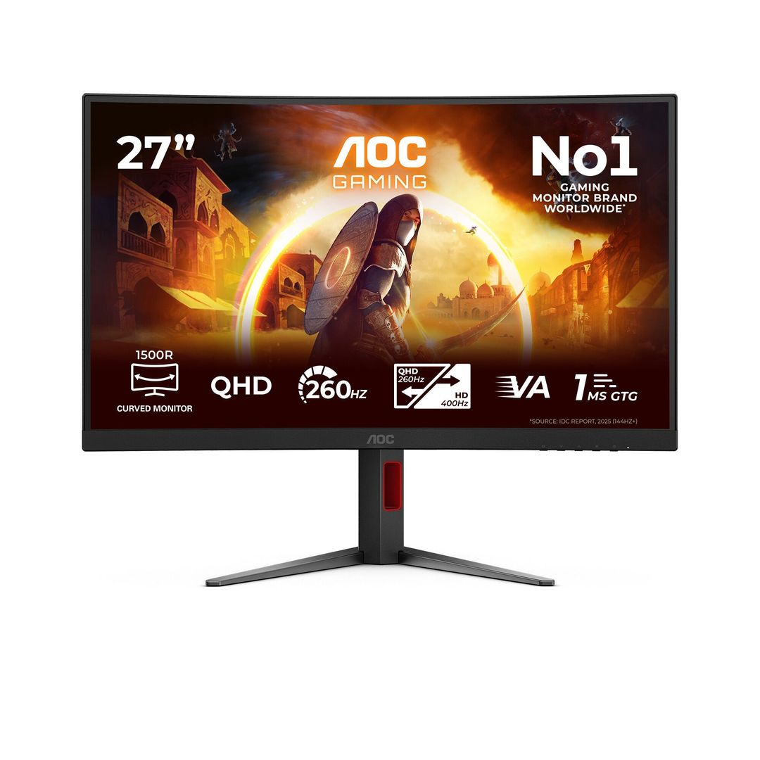 AOC Gaming CQ27G4Z2 - LED monitor - gaming - curved - 27" - 2560 x 1440 QHD @ 260 Hz - Fast VA - 350 cd/m? - 3000:1 - DisplayHDR 400 - 0.3 ms - 2xHDMI DisplayPort - black red - Image 1