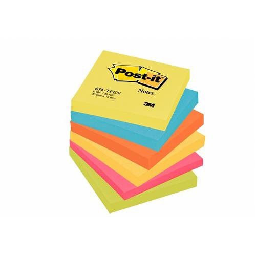 Post-it Notes 76 mm x 76 mm Energetic Colours (Pack 6) - 7100296019 - Image 1