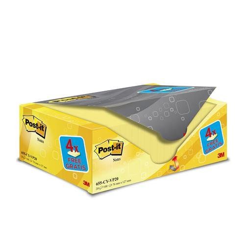 Post-It Notes Value Pack 76X127mm 100 Sheets Canary Yellow (Pack 20) 655Cy-Vp20 - 7100172334 - Image 1