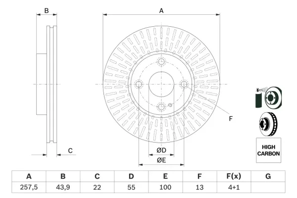 Bosch Front Brake Disc Mazda 2 / Mx-5 (15-) 258Mm (V) | 0986 479 E56 | Euro Car Parts