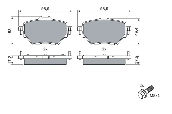 Bosch Rear Break Pads Citr C4 Picasso / Pug 308 Ii (13-) *268Mm Disc* | 0986 424 878 | Euro Car Parts
