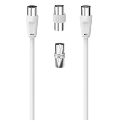Hama 3-Part Antenna Connection Kit - 5 Metre Antenna Cable + 2x Coax Adapters White