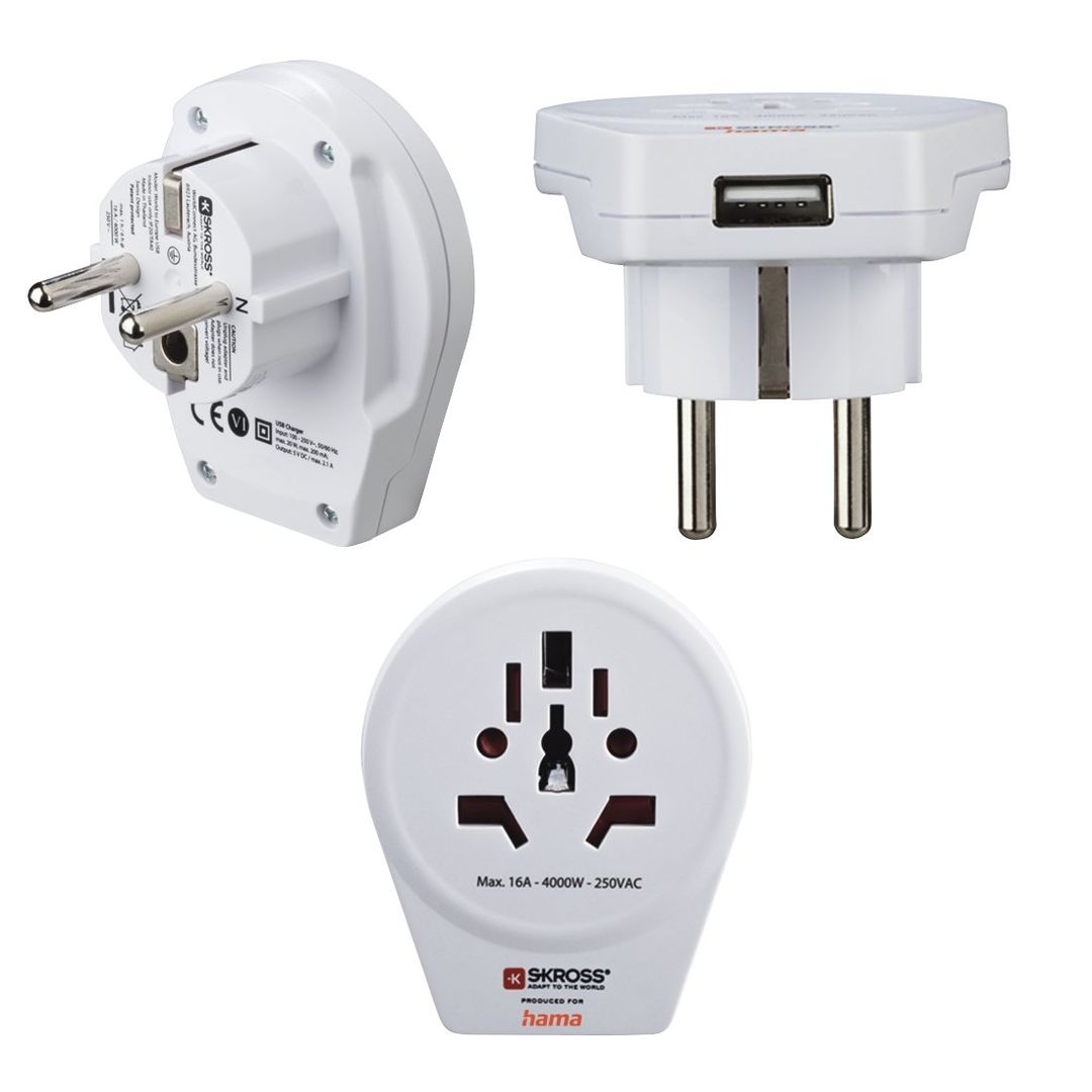 Hama World to Europe USB power plug adapter Universal White - Image 1