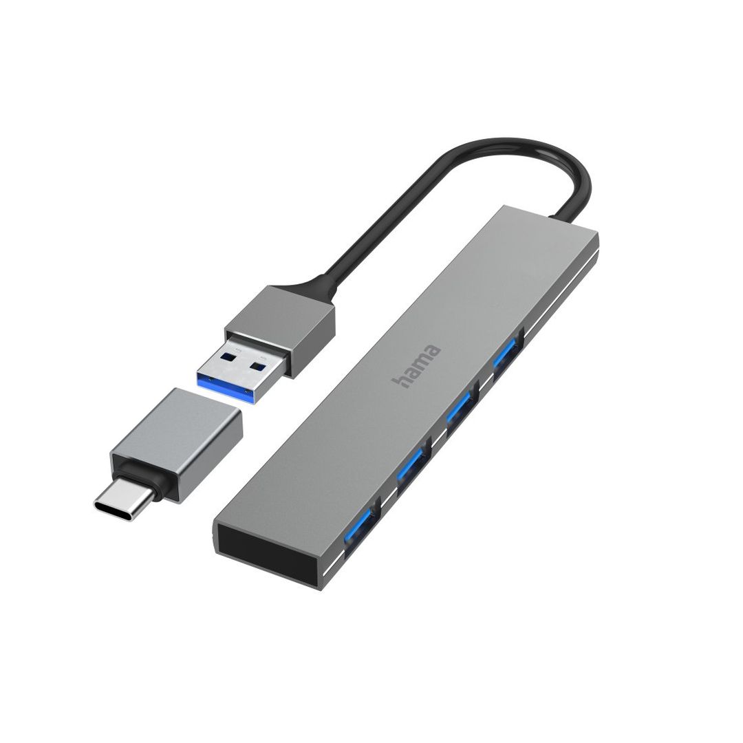 Hama 00200141 interface hub USB 3.2 Gen 1 (3.1 Gen 1) Type-A 5000 Mbit/s Grey - Image 1