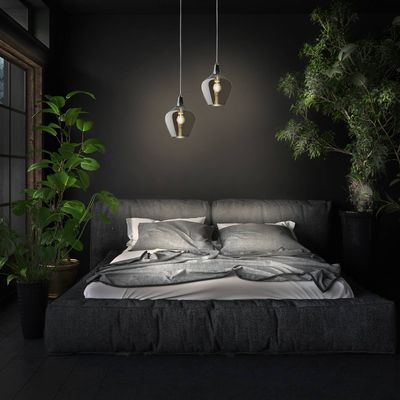 Nowa Paso hanging light, glass, 1-bulb, smoky grey