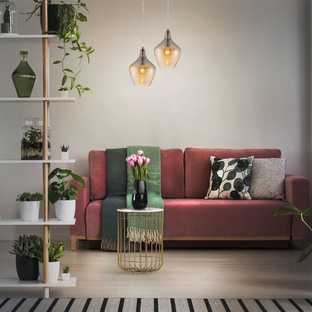 Nowa Paso hanging light made of glass, 1-bulb, amber - Image 1