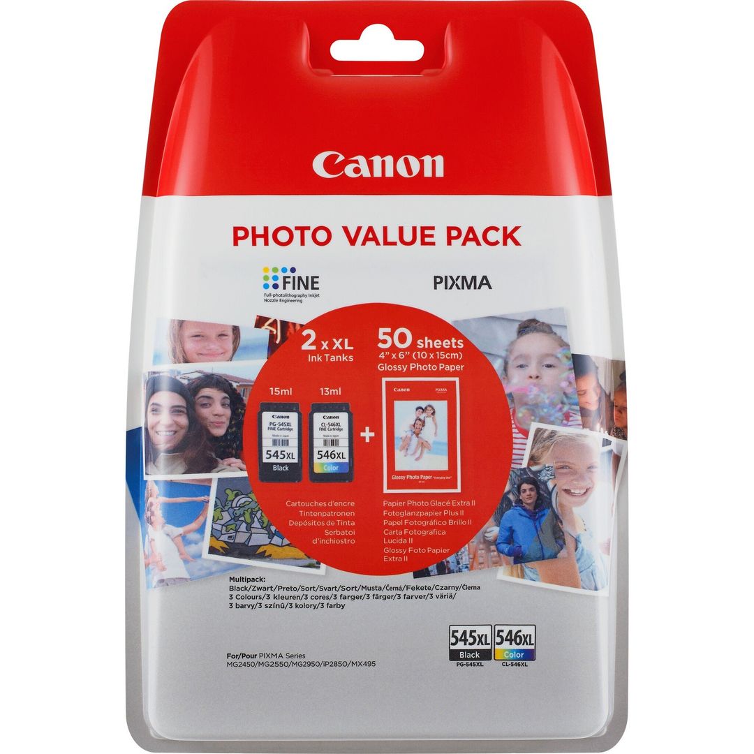 Canon PG-545XL/CL-546XL High Yield Ink Cartridge + Photo Paper Value Pack - Image 1
