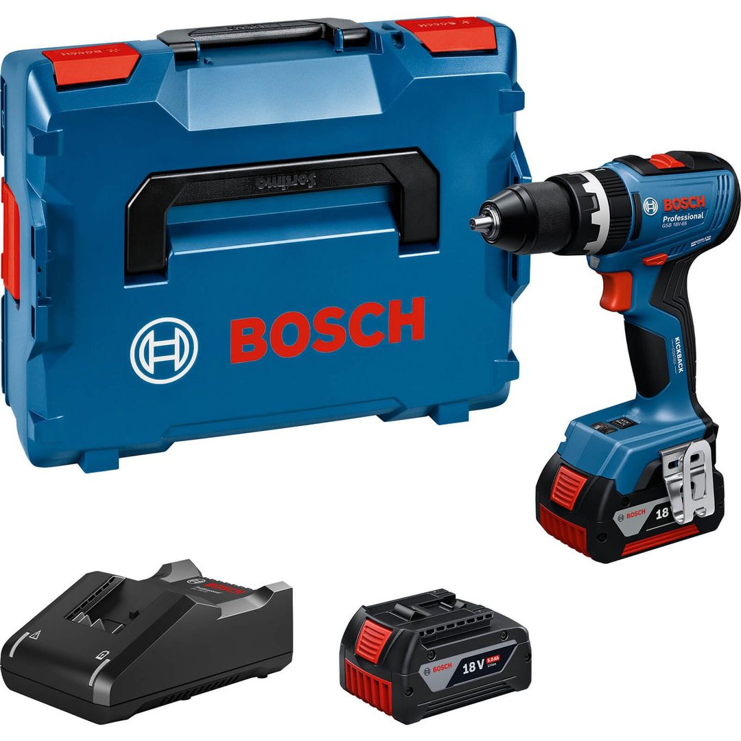 Bosch GSB 18V-65 18v Cordless Brushless Combi Drill 2 x 5ah Li-ion Battery Charger Case - Image 1
