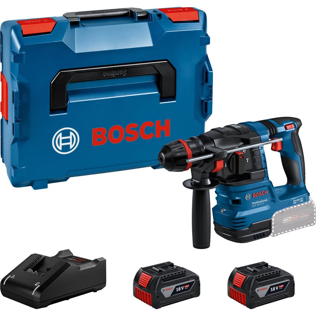 Bosch GBH 18V-22 X 18v Cordless SDS Plus Hammer Drill 2 x 4ah Li-ion Charger Case - Image 1