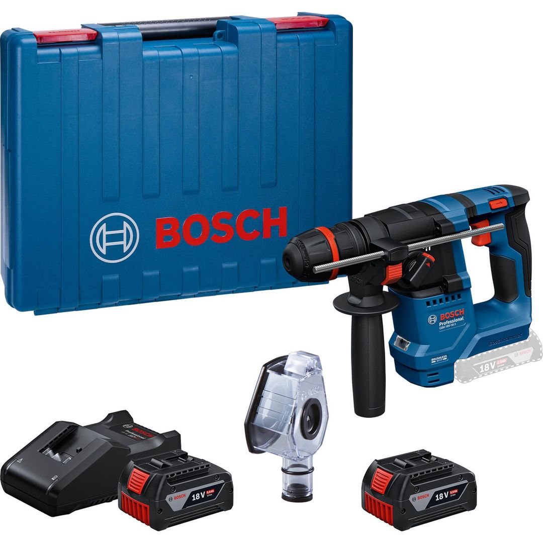 Bosch GBH 18V-18 X 18v Cordless SDS Plus Hammer Drill 2 x 5ah Li-ion Charger Case - Image 1