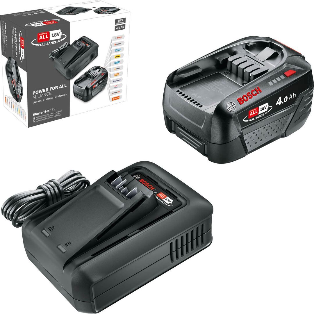 Bosch Genuine GREEN P4A 18v Cordless Li-ion Battery 4ah and Charger Starter Set 4ah - Image 1