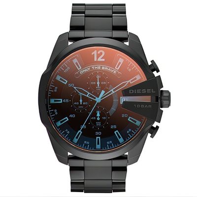 Diesel Mens Mega Chief Black Stainless Steel Bracelet Chronograph Watch DZ4318
