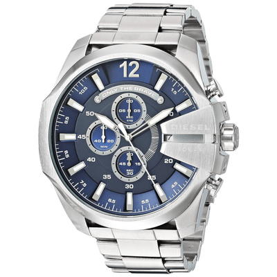 Diesel Mega Chief DZ4417 Men's Chronograph Watch – 51mm Blue Dial Silver Steel Bracelet - Thumbnail 2