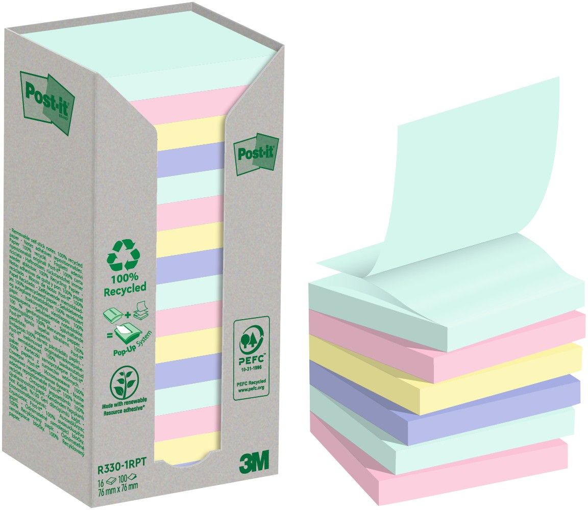 3M Post-it note paper Square Blue Green Pink Purple 100 sheets Self-adhesive - Image 1