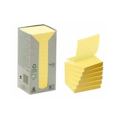 Post-It Recycled Z-Notes 76x76mm 100 Sheets Per Pad PEFC Canary Yellow