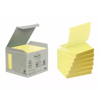 Post-it Recycled Z-Notes 76x76mm 100 Sheets Per Pad PEFC Canary Yellow (Pack 6) - 7100172253 - Thumbnail 2