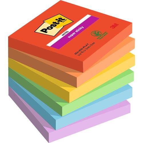 Post It Super Sticky Notes Playful Colours 76X76mm 90 Sheets (Pack 6) 7100258795 - Image 1