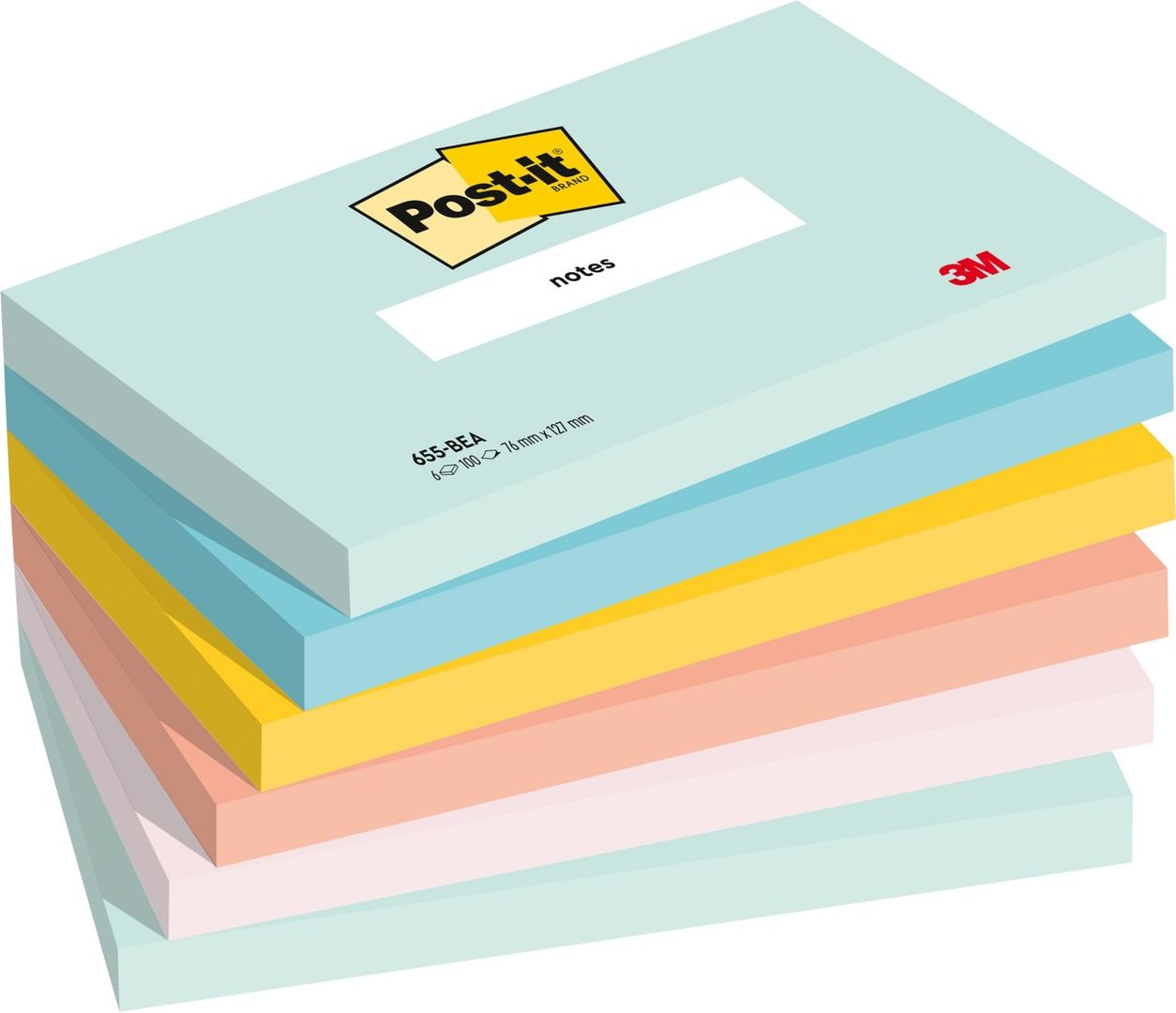 Post-It 655-6-BEA note paper Rectangle Blue Green Orange Pink Yellow 100 sheets Self-adhesive - Image 1