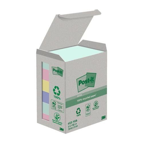 Post It Recycled Notes Assorted Colours 38X51mm 100 Sheets (Pack 6) 7100259445 - Image 1