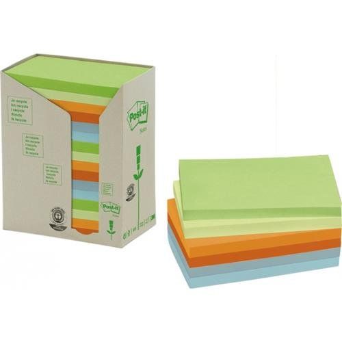 Post-It Post it Recycled Notes 76x127mm Assorted Colours 100 Sheets Pe - Image 1