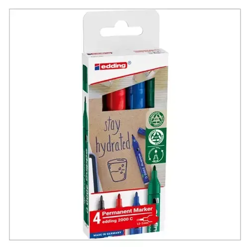 edding 2000C Permanent Marker Bullet Tip 1.5-3.0mm Line width Assorted Colours in Cardboard Packaging (Pack 4) - 4-2000-4-2 - Image 1