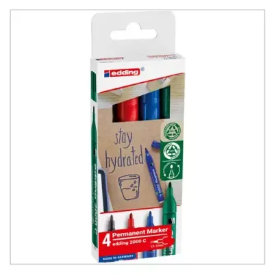 edding 2000C Permanent Marker Bullet Tip 1.5-3.0mm Line width Assorted Colours in Cardboard Packaging (Pack 4) - 4-2000-4-2