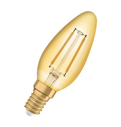 Osram Candle LED Light Bulb E14 2.5W (20W Eqv) Extra Warm White Gold Filament Vintage 1906 Small Screw Vintage