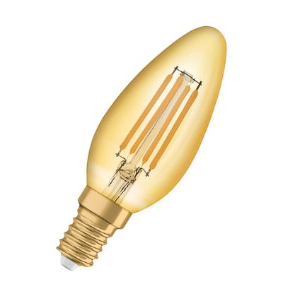 Osram Candle LED Light Bulb E14 4W (35W Eqv) Extra Warm White Gold Filament Vintage 1906 Small Screw Vintage