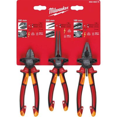 Milwaukee 3 Piece VDE Insulated Plier Set
