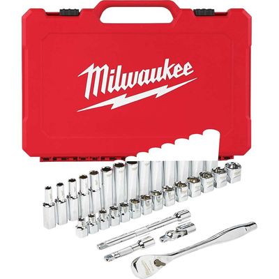 Milwaukee Four Flats 3/8 Drive 32Pc Ratchet & Socket Set -Metric | 4932464945 | Euro Car Parts - Thumbnail 2