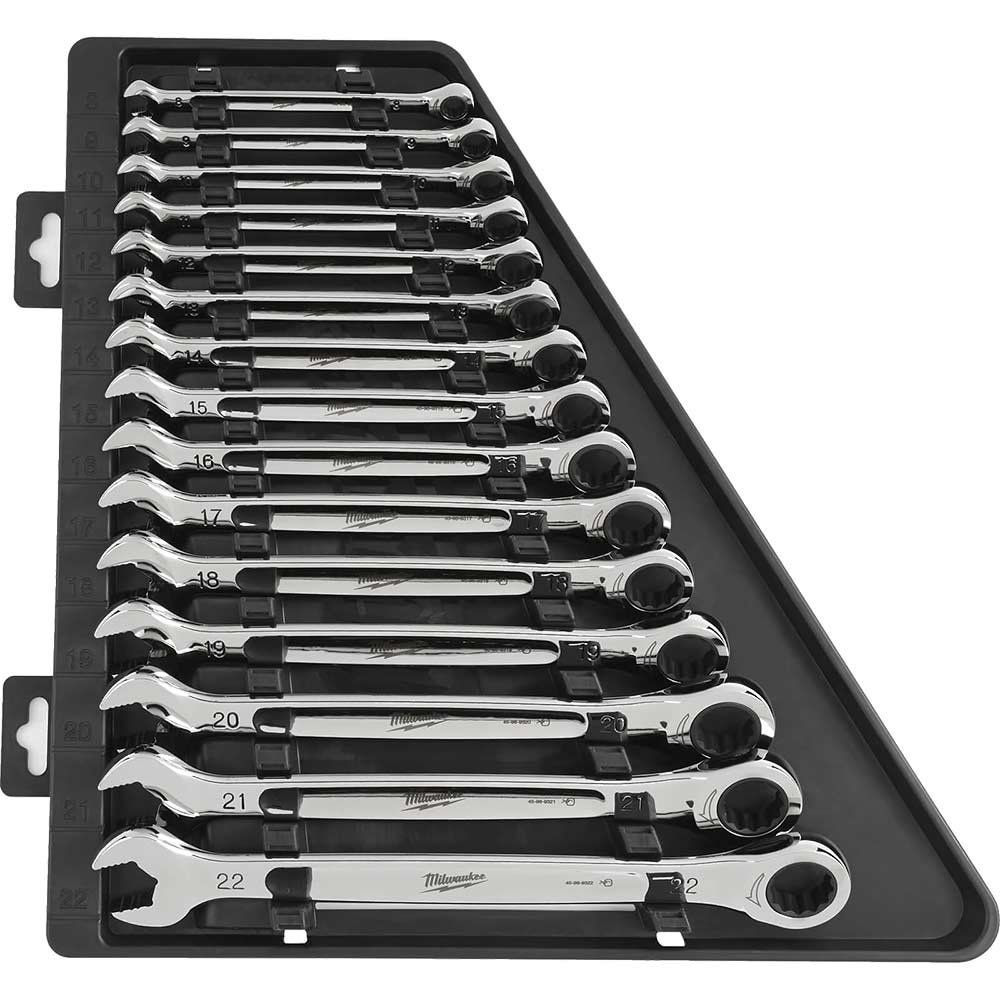 Milwaukee 15 Piece Max Bite Ratcheting Combination Spanner Set Metric - Image 1