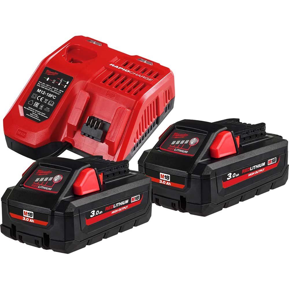 Milwaukee M18 HNRG 18v Cordless Battery Charger and Twin 3ah Batteries 3ah - Image 1