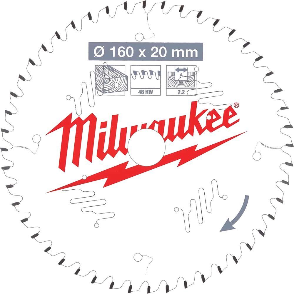 Milwaukee Thin Kerf Wood Cutting Circular Saw Blade 160mm 48T 20mm - Image 1