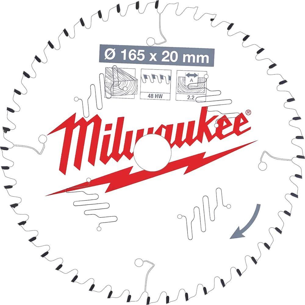 Milwaukee Thin Kerf Wood Cutting Circular Saw Blade 165mm 48T 20mm - Image 1
