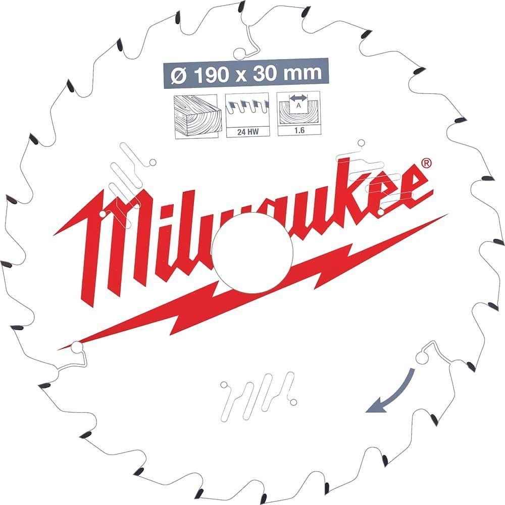 Milwaukee Thin Kerf Wood Cutting Circular Saw Blade 190mm 24T 30mm - Image 1
