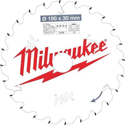 Milwaukee Thin Kerf Wood Cutting Circular Saw Blade 190mm 24T 30mm