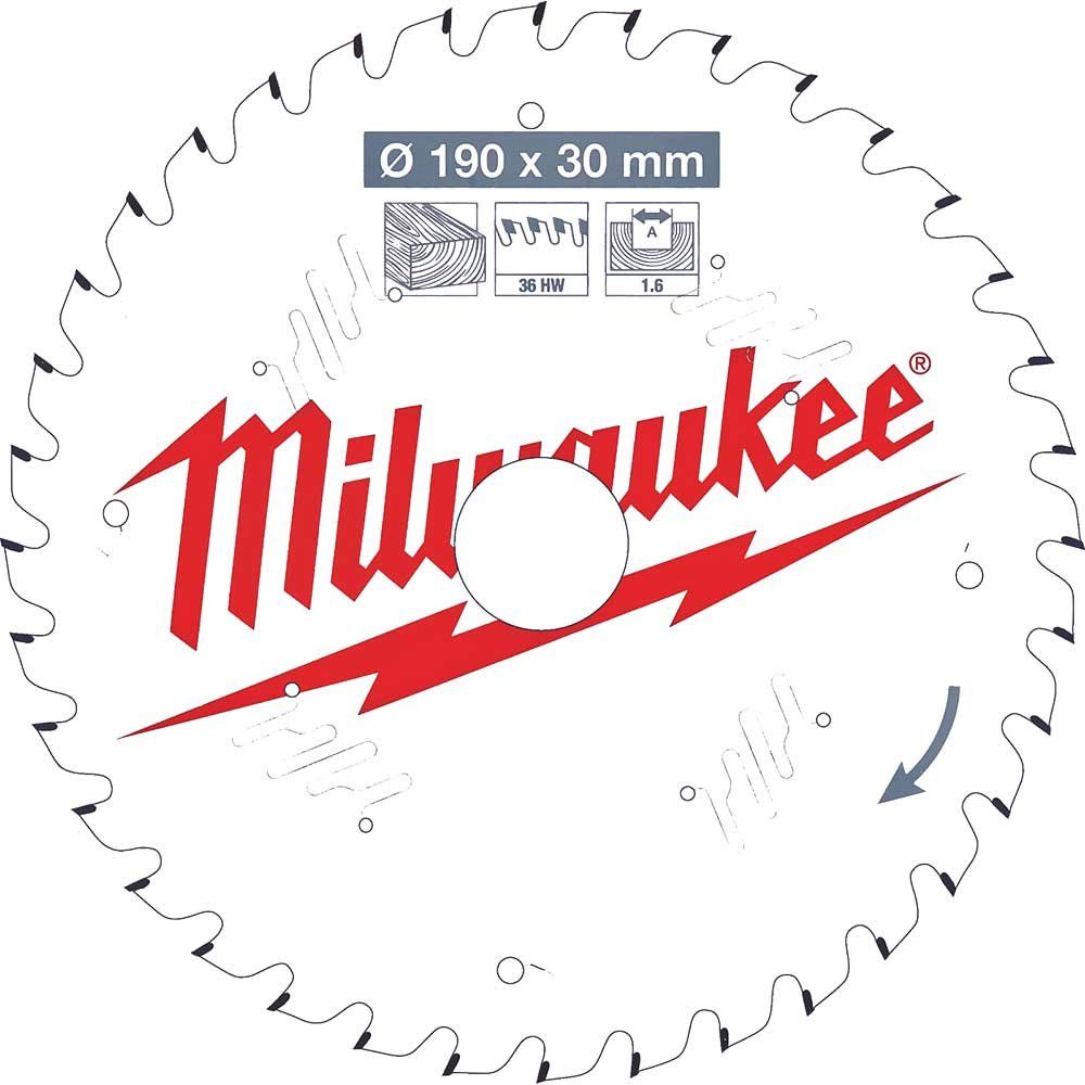 Milwaukee Thin Kerf Wood Cutting Circular Saw Blade 190mm 36T 30mm - Image 1
