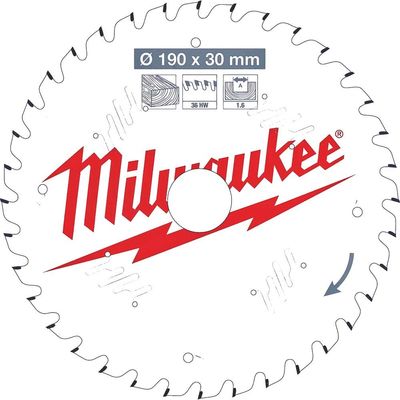 Milwaukee Thin Kerf Wood Cutting Circular Saw Blade 190mm 36T 30mm