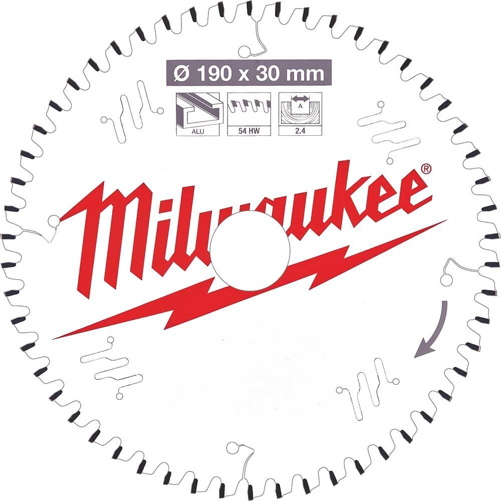 Milwaukee Aluminium Cutting Circular Saw Blade 190mm 54T 30mm - Image 1