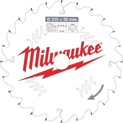 Milwaukee Thin Kerf Wood Cutting Circular Saw Blade 235mm 24T 30mm