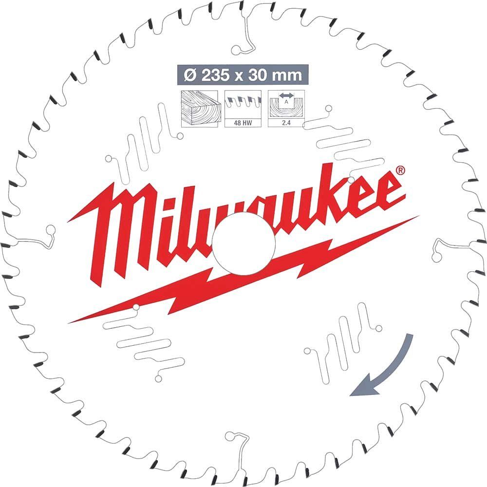 Milwaukee Thin Kerf Wood Cutting Circular Saw Blade 235mm 48T 30mm - Image 1